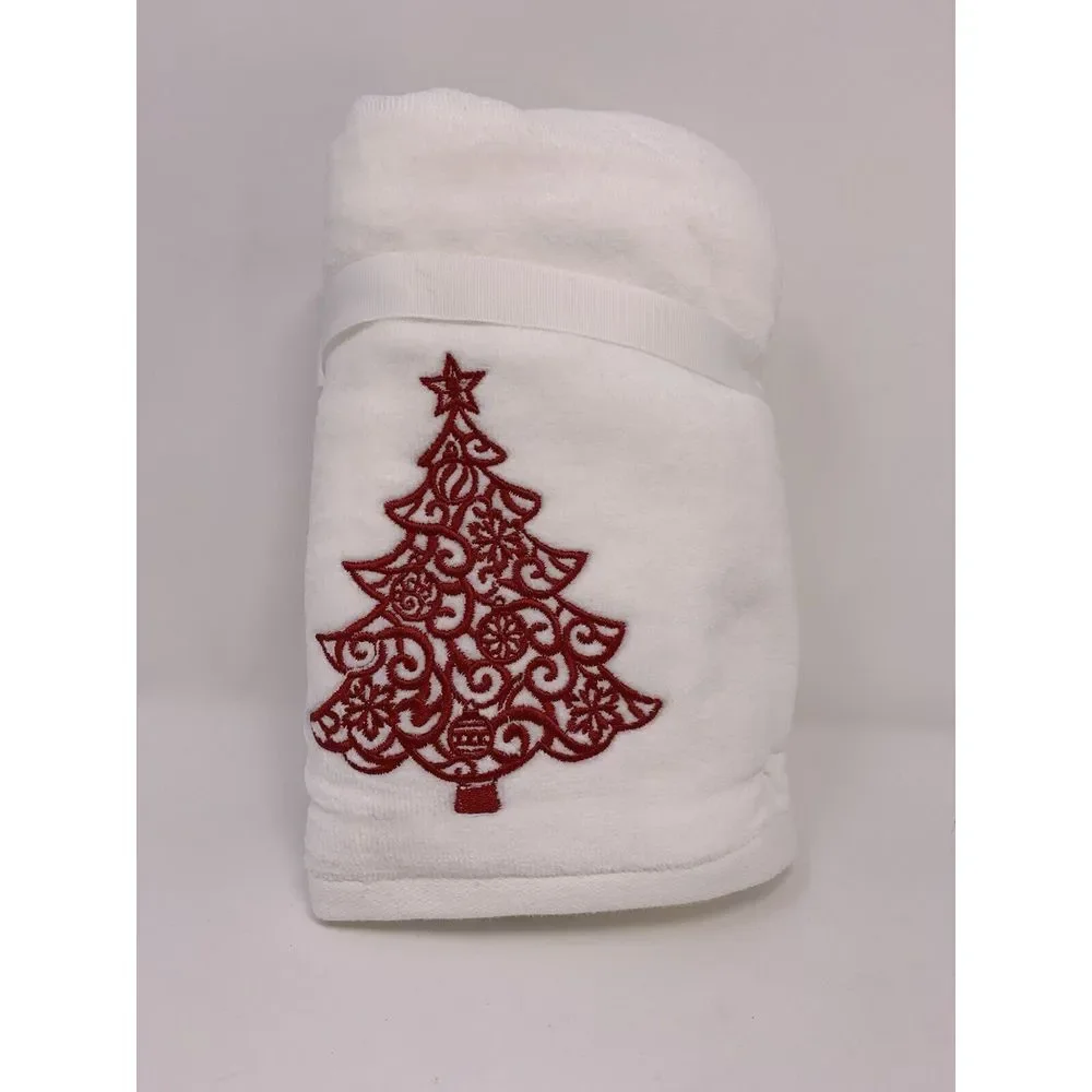 Balsam‎ & Fir Trading Co Christmas Hand Towel Set Red Trees Embroidered Holiday